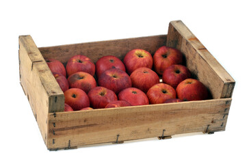 Cageot de pommes en gros plan sur fond blanc