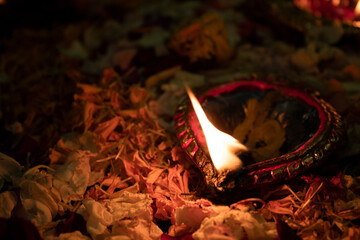 Close up of diyas on the occasion of diwali