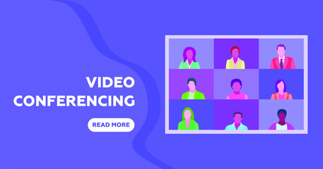 Illustrations flat design concept video conference. online meeting work form home. Vector illustrate.