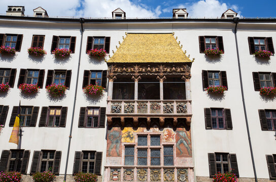 INNSBRUCK, AUSTRIA, SEPTEMBER 9, 2020 - View of the Antique building Golden Roof Innsbruck, Tyrol, Austria