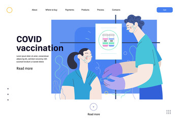 Medical insurance web page template- coronavirus COVID-19 vaccination -modern flat vector concept digital illustration of a therapist vaccinating a female patient, medical office or laboratory