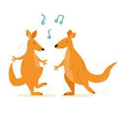 Cheerful illustration of a couple of dancing kangaroos.