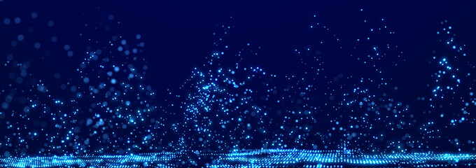 Technology background with glowing defocused particles. Big data. Digital background. 3D