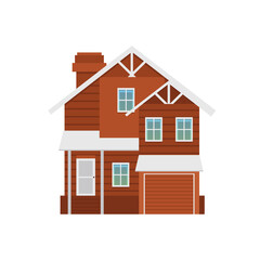 Vector isolated illustration of two-storey suburban cottage with garage