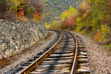 Russian Straight Railway with trees. Landscape with railroad, summer time traveling, freedom of...