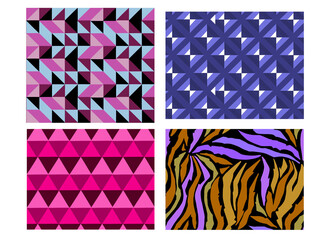 A collection of four different rainbow colored animal print backgrounds. Seamlessly repeatable. Vector illustration