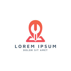 Fototapeta premium place and wrench negative space logo design