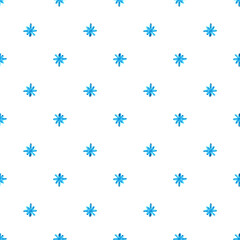 Simple calm seamless pattern with small blue snowflakes staggered at a great distance from each other on a white background. for postcards background textiles napkins