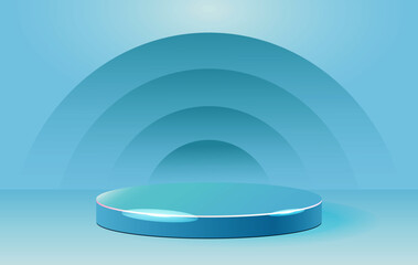 Abstract geometric background platform. Bright Blue 3d podium or pedestal backdrop. Blue minimal design concept. Stage Blue 3d for awards ceremony modern