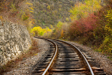 Russian Straight Railway with trees. Landscape with railroad, summer time traveling, freedom of...