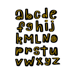 Funny childish made with ink alphabet. Vector font