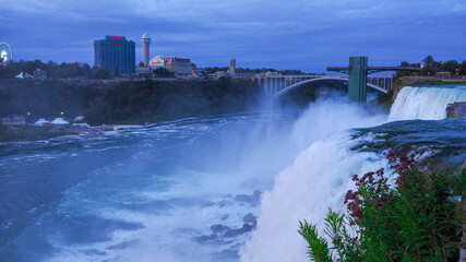 The Niagara falls and view of Toronto Town at Buffalo, USA