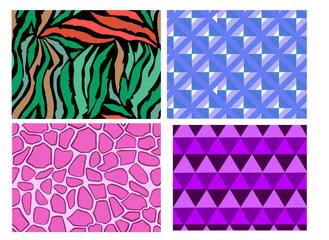 A set of abstract patterns skin or fur animal, animal camouflage. Skin texture of Jaguar, Giraffe, Zebra, Tiger. Vector illustration. Vector illustration
