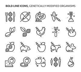 Genetically modified organisms, bold line icons.