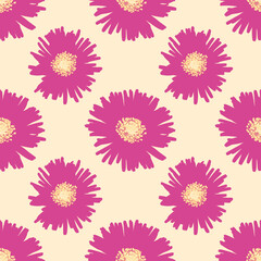 Ice plant vector repeat pattern. Pink flower silhouette seamless illustration background.