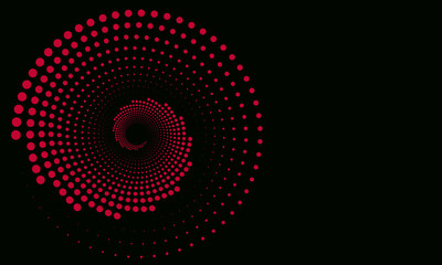 Red circles spirally arranged like a mandala on a black background