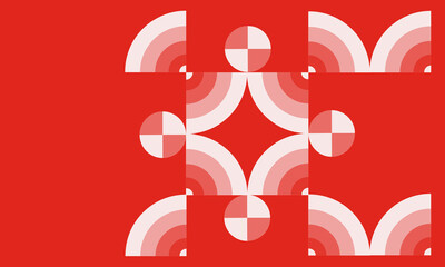 Geometric shape composed of white quarter circles on a red background