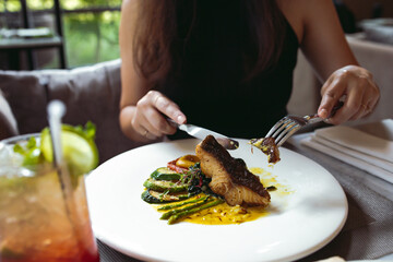 Luxury table settings for fine dining served and decorated table with food for guests in the restaurant