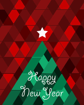 stylized Christmas card with a picture of a Christmas tree on a red background consisting of geometric shapes . ideal for printing banner postcards and websites. EPS10