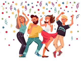 People on party. Cartoon female, excitement dance laughing characters. Isolated dancing women, group friends celebration vector illustration