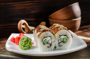 sushi rolls with eel