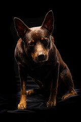 Portrait of a dog of breed Australian Kelpie on a black background