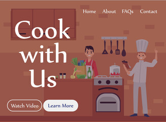 Vector illustration with video recording, broadcast or tutorial of culinary show