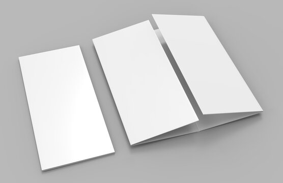 Double Gate Fold Vertical Four Panel Brochure Blank White Template For Mock Up And Presentation Design. 3d Illustration.