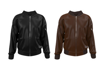 Leather bomber jacket mockup, design presentation for print, 3d illustration, 3d rendering