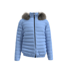 Men's warm sport puffer jacket isolated over white background, jacket design presentation. 3d rendering, 3d illustration © Febriana