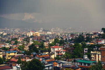 Dark stormy clouds over Patan and Kathmandu in Nepal