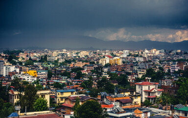 Fototapeta na wymiar Dark stormy clouds over Patan and Kathmandu in Nepal