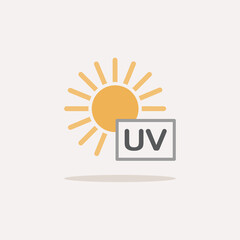 Ultra violet rays sun. Color icon with shadow. Weather vector illustration