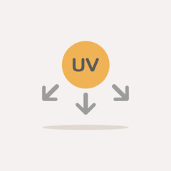 Ultraviolet rays symbol. Color icon with shadow. Weather vector illustration
