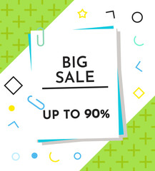 Trendy abstract geometric bubble hot sale. New arrival, big sale and special offer. Black friday up to. Big discount. Vivid banner retro poster design style. Vintage colors and shapes in memphis style