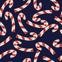 Obraz premium Seamless christmas pattern with candys, watercolor illustration. Template design for textiles, interior, clothes, wallpaper