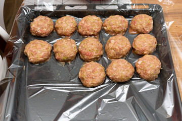 Delicious meat balls. Raw meat balls 