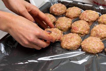 Delicious meat balls. Raw meat balls 