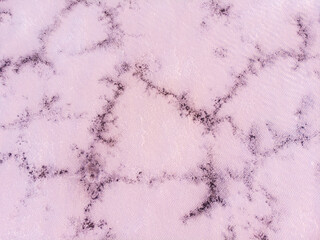 Amazing forms of land surface made of water and salt, nature abstract background, aerial view. Pink extremely salty Kuyalnik Liman in Odessa, Salty layer on the bottom of Shallow Lake