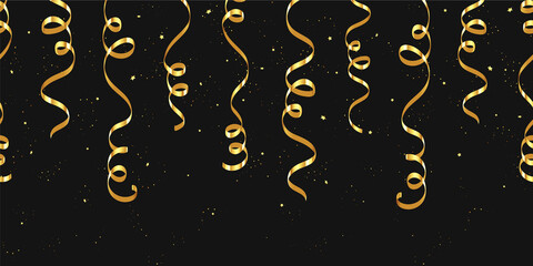 Lovely hand drawn New Years design with streamers, fireworks and decoration, dark elegant background, great for banners, wallpapers, textiles, wrapping