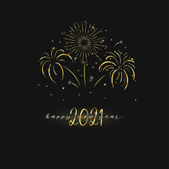 Lovely hand drawn New Years design with text "happy new year 2021" and decoration.