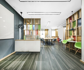 3d rendering modern office reception and library