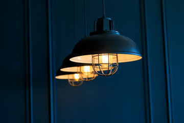 vintage lamps on a dark background glow