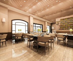 3d rendering loft and luxury hotel reception and cafe lounge restaurant