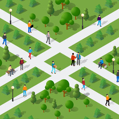 Isometric people lifestyle communication in an urban environment