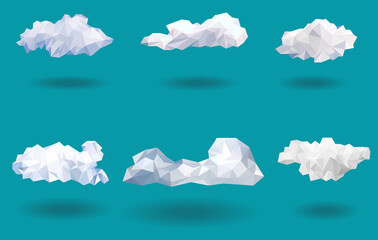 Set white clouds low poly icons vector , geometric triangle modern design, vector art and illustration.