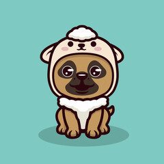 Cute pug with an animal costume mascot design
