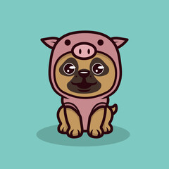 Cute pug with an animal costume mascot design