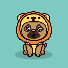 Cute pug with an animal costume mascot design