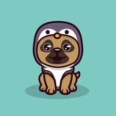 Cute pug with an animal costume mascot design
